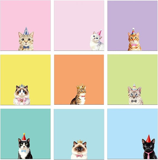 Funny Cat Sticky Notes - 9 PCS Cute Animal Self Stick Notepads, Cat Desk Accessories, Cat Stationery, Cat Lover Gifts for Women, Back to School Supplies for Students Teacher 3 x 3 Inches
