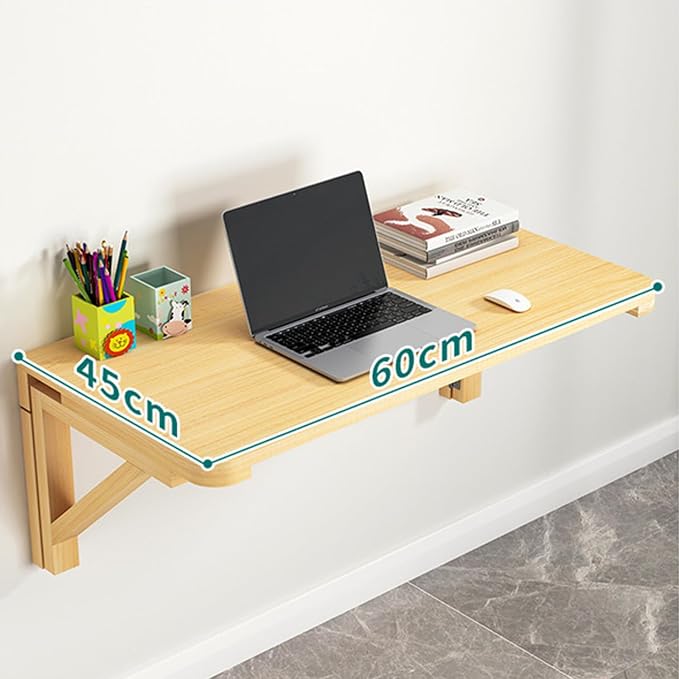 Fold-Away Wall Table , Solid Wood Folding Table, Wall mounted computer desk, study desk，Tables suitable for laundry rooms, kitchens, apartments, dormitories, or Studios (60 * 45cm/23.6 * 17.7in)