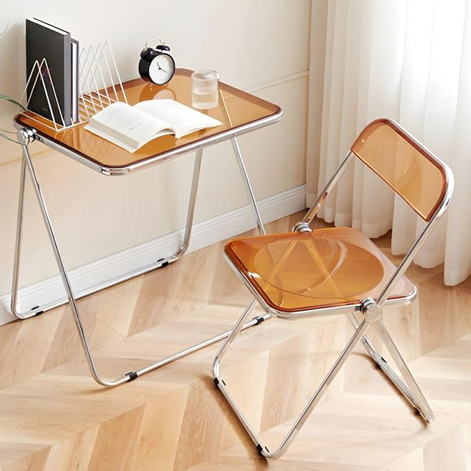 Compact Writing Desk Folding Design Collapsible Feature for Small Spaces Without Chairs Transparent Folding Table Acrylic Bedroom Balcony Table Portable Table Yellow 25.5" L x 19.5" W x 27" H