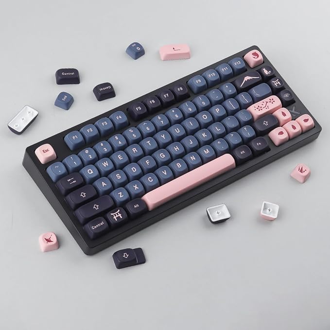 Tsungup Cherry Blossom MOA Keycaps-Pink Sakura,129 Keys Cute PBT Custom Keycaps 100 Percent,Dye Sub Key Caps Keyboard Keycap Set for MX Switches Mechanical