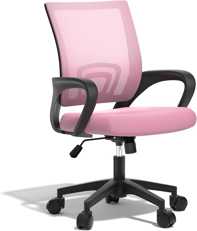 Ergonomic Mesh Office Chair, Heavy Duty 330 Lb Capacity 1 Pack, Pink | Mid-Back Desk Chair, Rolling Wheel, Breathable Mesh Backrest & Lumbar Support, Adjustable Height, Sponge Seat for Home Office