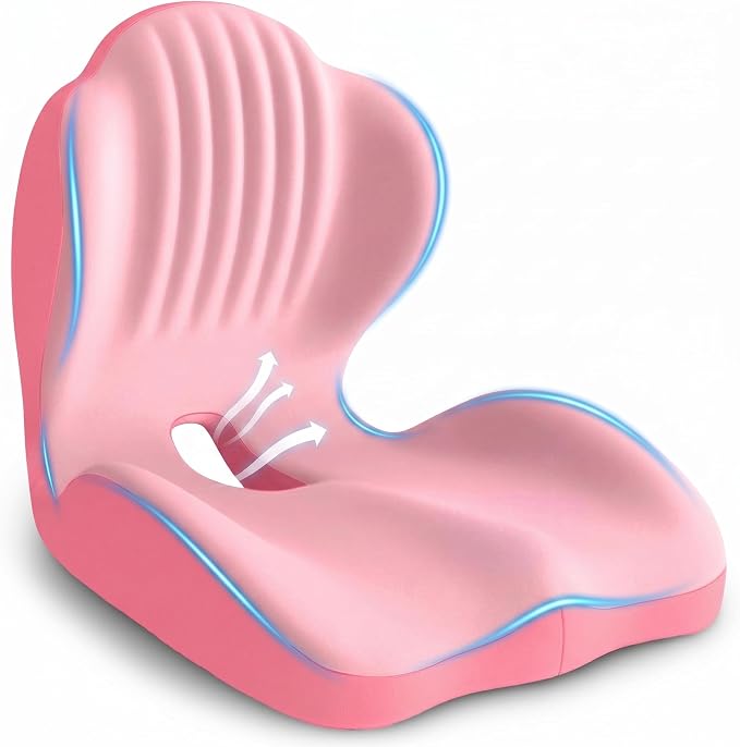Ergonomic Seat Cushion with Lumbar Support (Pink) | Office Chair Seat Cushion, Memory Foam Orthopedic Cushion with Tailbone Hollow, Sciatica & Back Pain Relief for Long Sitting