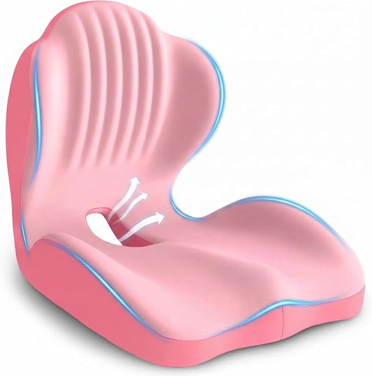 Ergonomic Seat Cushion with Lumbar Support (Pink) | Office Chair Seat Cushion, Memory Foam Orthopedic Cushion with Tailbone Hollow, Sciatica & Back Pain Relief for Long Sitting