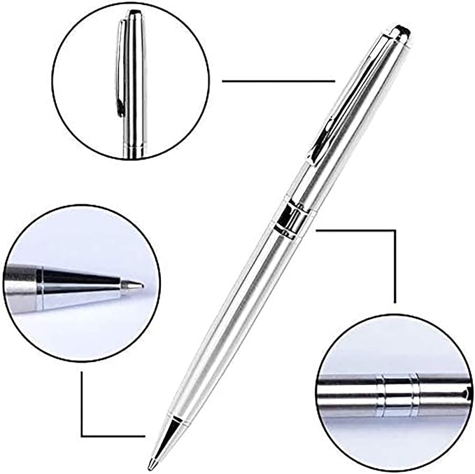 Cambond Ballpoint Pens Black Ink - Weighted Metal Twist Silver Pens for Police Uniform Flight Attendant Business, 1.0 mm Medium Point Smooth Writing, 5 Pack (Silver)