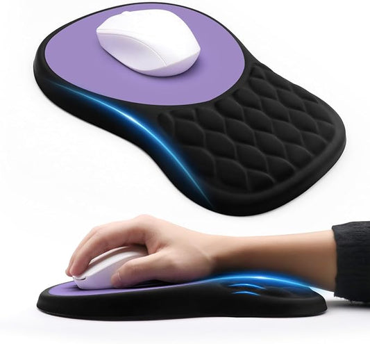 Ergonomic Mouse Pad with Wrist Rest, Memory Foam Mousepad with Wrist Support and Non-Slip PU Base for Pain Relief, Massage Bulge Mouse Mat for Office, Home, Computer Desk (Black + Purple)