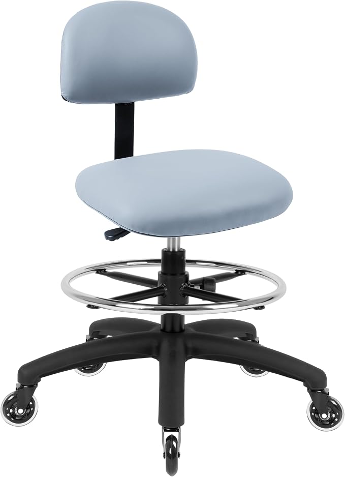 FSS Series Square seat (20"-28") seat Height Chair. Vinyl-for Office, Garage, Desk, Shop, Computer, Doctor, Medical, Easy to Clean! 18" Footring (Gray, Mid Stool, Rubber Roller Casters)