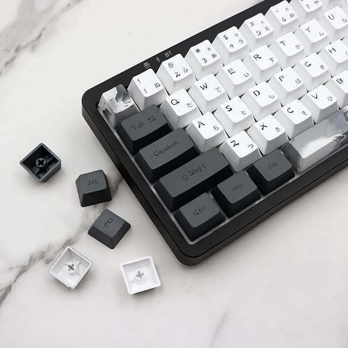 JSJT Ink Lotus Keycaps OEM Profile Japanese Keycaps 140 Keys PBT Dye Sublimation Custom Keycap Suitable for GK61/64/68/84/87/96/98 Cherry MX Switches ANSI/ISO Layout Mechanical Keyboards
