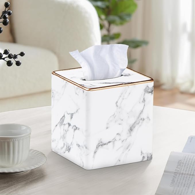 Leather Tissue Box Cover Square,Decorative Cube Tissue Box Holder with Magnetic Bottom,Facial Paper Organizer Table Napkin Case Dispenser for Bathroom,NightStand,Coffee Car,Home,Office