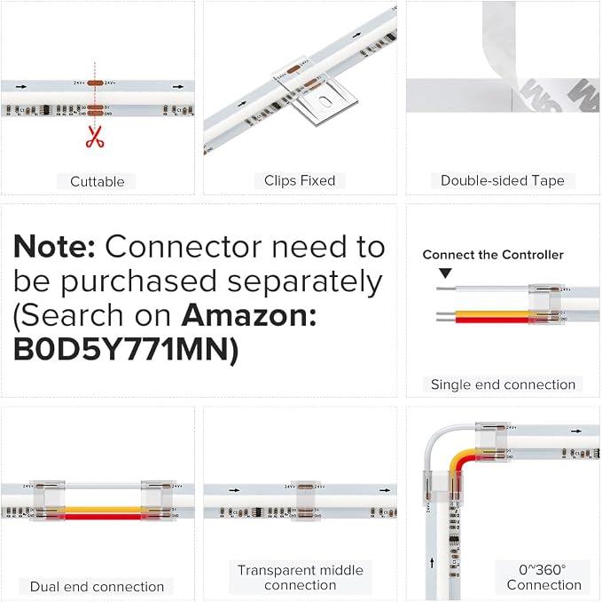 BTF-LIGHTING WS2811 Smart IC RGB FCOB COB LED Strip, UL Listed 720LEDs/m High Density Color Chasing Uniform Light, DC12V 3.28FT 12mm Width Tape Light for Home Party DIY Decor(No Adapter or Controller)