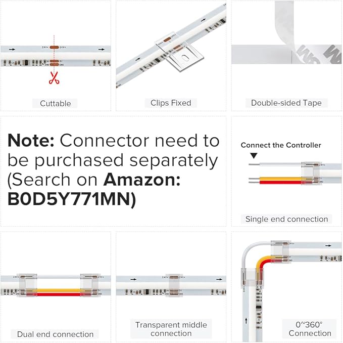 BTF-LIGHTING WS2811 Smart IC RGB FCOB COB LED Strip, UL Listed 720LEDs/m High Density Color Chasing Uniform Light, DC24V 32.8FT 12mm Width Tape Light for Home Party DIY Decor(No Adapter or Controller)
