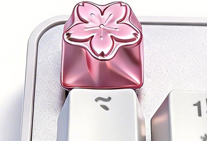 Artisan Keycaps, Pink Sakura Cherry Blossom Custom Cover Caps for MX Mechanical Keyboard, Metal 1U Single Replacement for Esc Del Arrow Key (Rose Gold)