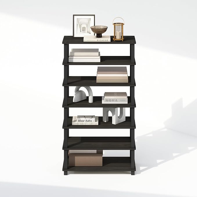 Furinno Turn-N-Tube Storage Shelves Set of 2, 4-Tier Stackable Standing Shelf, Open Corner Shelf, for Organization and Storage, Living Room, Garage, Home Office, Espresso