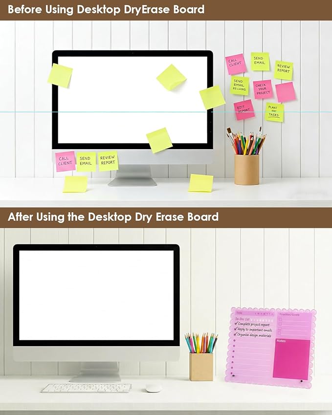 HAYVAN 12"x10" Acrylic Pink Dry Erase Board - Tabletop Whiteboard with 2 Markers, 2 Metal Stands & 1 Cleaning Cloth, 4mm Thick to-Do List Memo Board for Office, Home, School