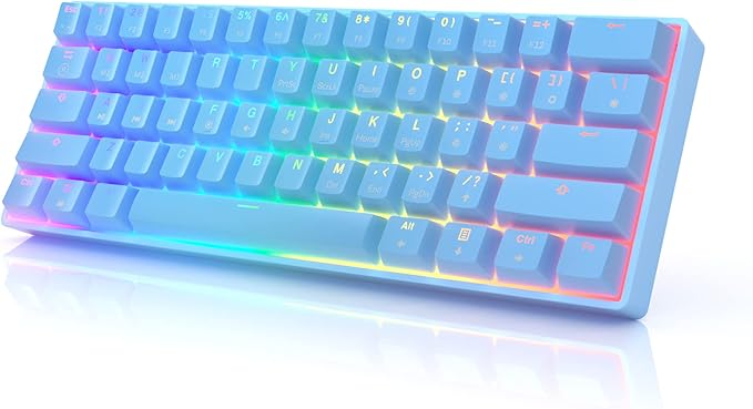 HK GAMING GK61s Mechanical Gaming Keyboard - 61 Keys Multi Color RGB Illuminated LED Backlit Wired Programmable for PC/Mac Gamer (Gateron Mechanical Black, Blue)