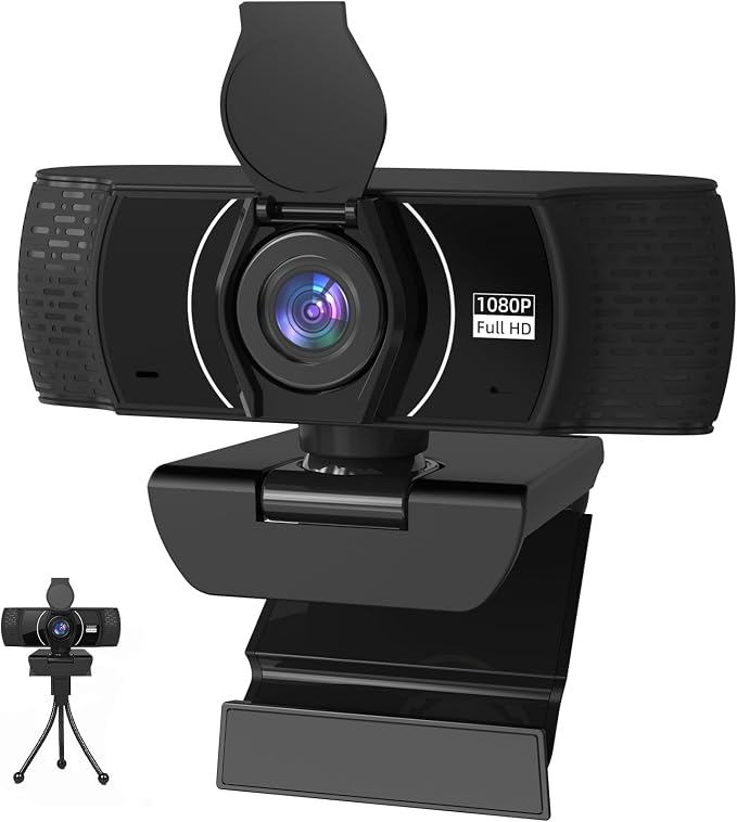 PEATOP Full HD Webcam for PC 1080P with Microphone,Computer Webcam 110° Field of View Streaming Camera with Cover Tripod Auto Light Correction Webcams for Zoom,Video Call, Skype,Teams
