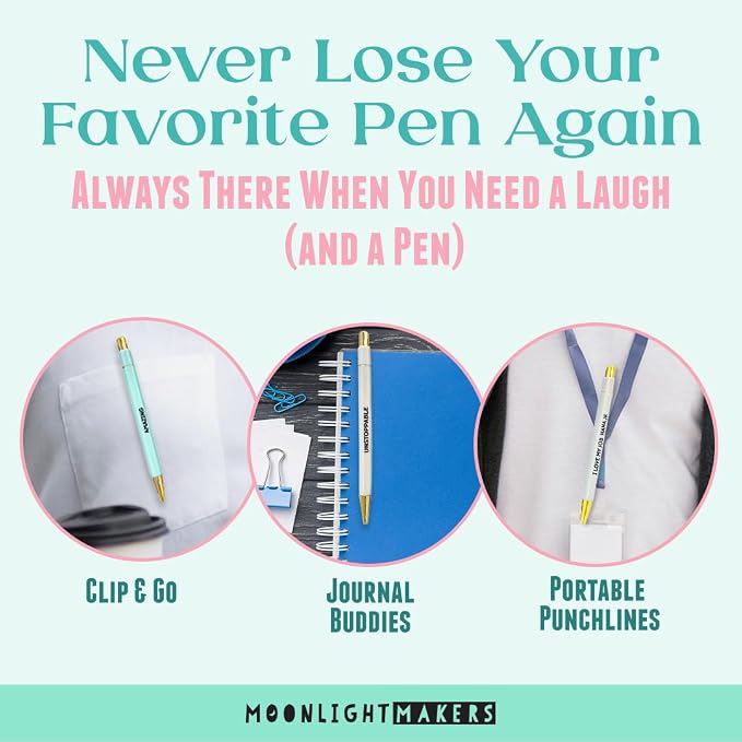 Moonlight Makers Funny Pens — Cute Pens for Teachers, Snarky Black Ink Ballpoint with Sayings, Fine Point Office Desk Accessories for Women and Coworkers Gift Ideas, Set of 5, Best Teacher Ever
