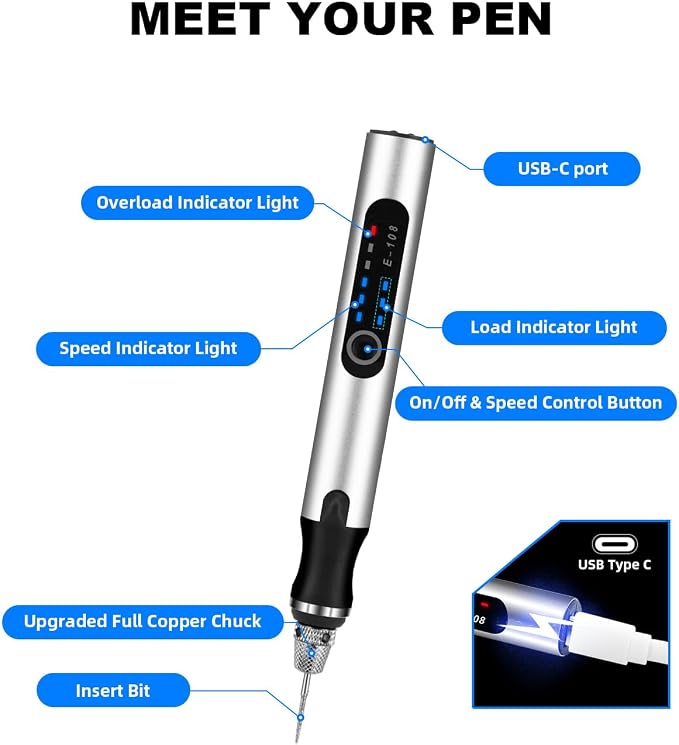 Electric Engraving Pen Set, Cordless Engraver Pen with 60+ Accessories, 3-Speed Adjust Rotary Tool for DIY, Art & Personalized Gifts