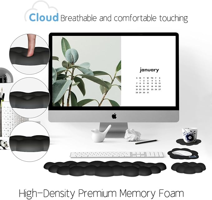 Cloud Wrist Rest Keyboard Palm Rest with Non-Slip Base for Computer Gaming Wrist Rest, YAMJUG Cloud Arm Rest Keyboard Wrist Pad Black