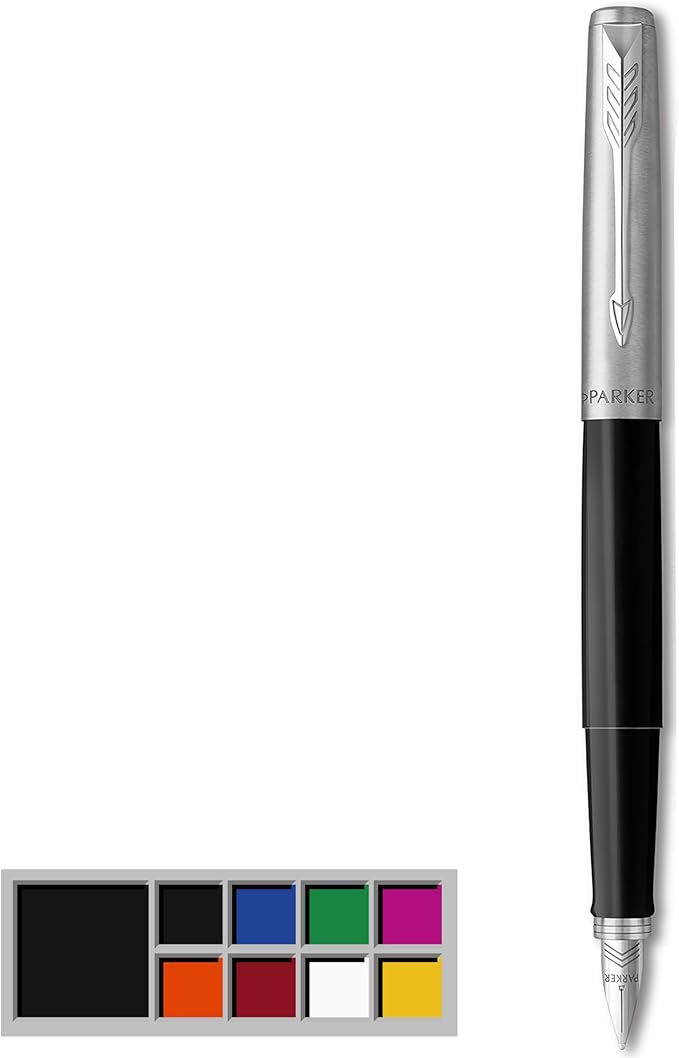 Parker Jotter Originals Fountain Pen, Classic Finish, Medium Nib, Blue & Black Ink (Pack of 6)