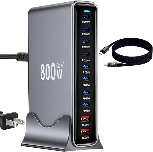 800W USB C Fast Charger Block, Multi-port USB Charging Station, GaN Ⅲ Double 140W PD PPS Port Fast Charging Station for Multiple Devices,Laptop Wall Charger Compatible with iPhone 17,iPad, MacBook etc