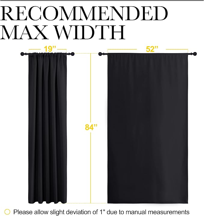 NICETOWN Black Out Window Curtains - Solid Home Decor Thermal Insulated Blackout Drapes for Bedroom, Privacy Assured Patio Window Treatment (2 Panels, 52 inches Wide by 84 inches Long)