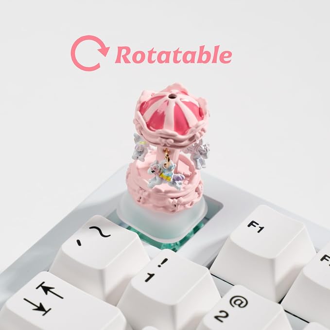 Artisan Carousel Keycap for Mechanical Keyboards, Pink Rotatable Design with RGB Bottom Glow, Hand-Painted Resin, 1U Size, MX Switch Compatible, Decompressing Gaming Keycap (XZMM-01)