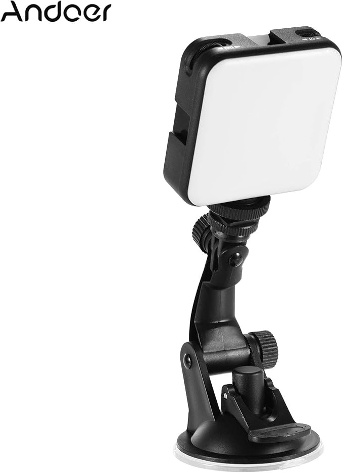Video Conference Lighting Kit, Andoer LED Video Light with 2500K-6500K Dimmable Rechargeable 3 Cold Shoes and Suction Cup Mount for Laptop Live YouTube Streaming Online Meeting