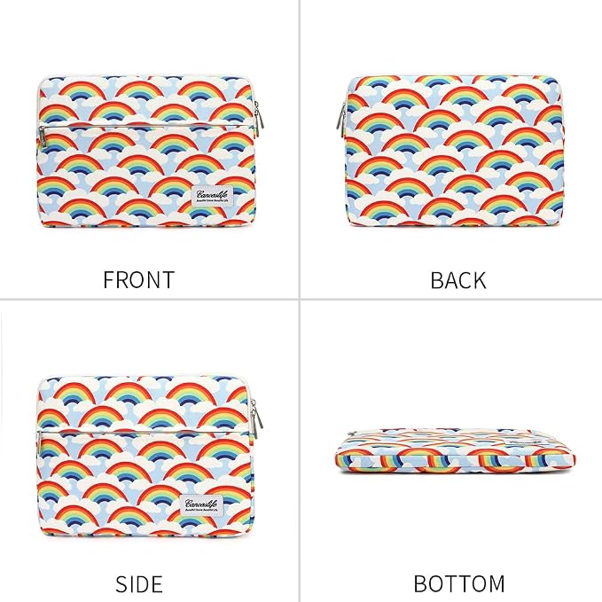 Canvaslife Waterproof Laptop Sleeve 14 Inch Laptop Case Bag with Front Pocket Rainbow Pattern