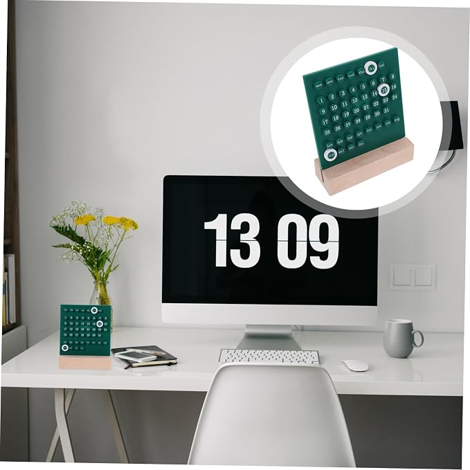 Kawaii Perpetual Desk Calendar with Date Display Cute Acrylic Home Office Decoration Manual Flip Calendar for Teachers and Classroom Decor Green