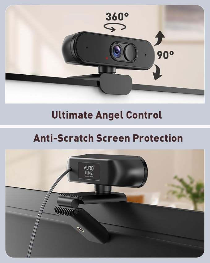 Webcam 1080P FHD with Mute and Cover Dual Privacy Protection, Dual Microphone, Natural Image, Extendable Tripod, for PC, Laptop, Zoom, Teams, Windows, MacOS