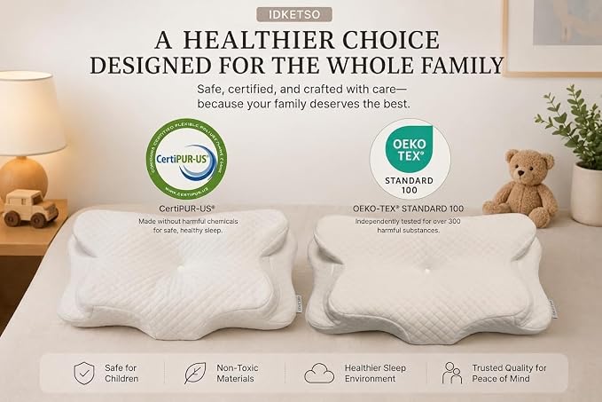 2 Pack Memory Foam Pillows, Kids Cervical Pillow for Neck Support, Ergonomic Memory Foam Pillow Set, Washable Contour Kids Pillow for Siblings Daycare and Sleeping, Ages 3-12 Years Old