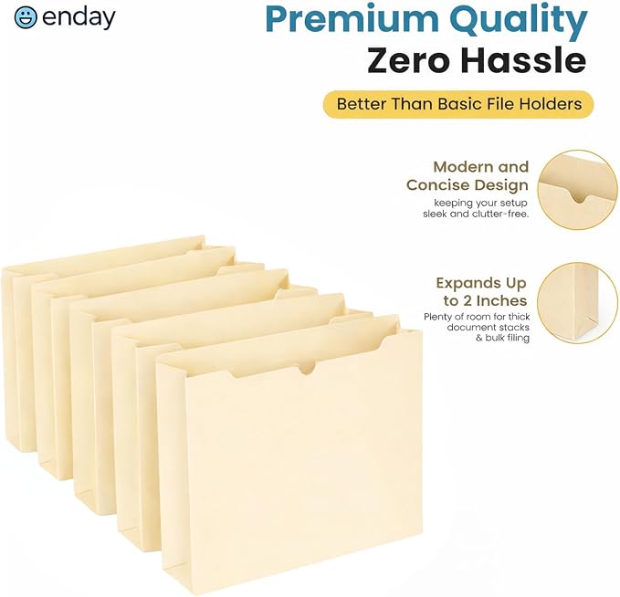 Enday Manilla Folders 8.5 x 11 (25 Pack) File Folders - Straight Cut Tab - Letter Size Jacket Folders for Home & Office, Pocket File Folders