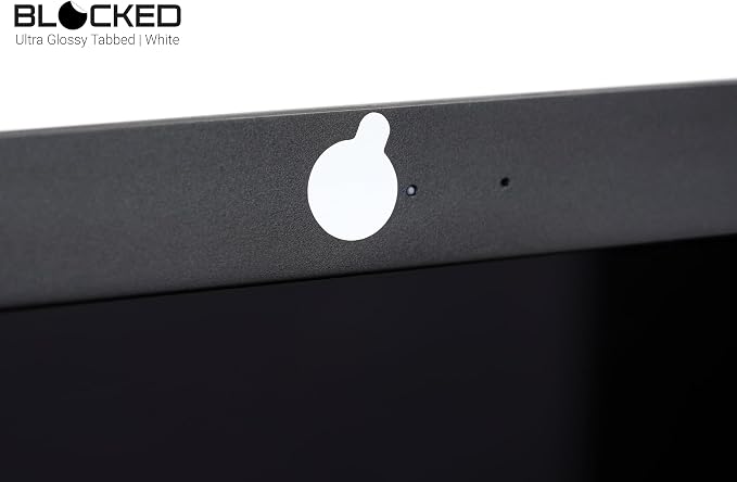 BLOCKED Original Vinyl Webcam Cover Stickers | Restickable & Stackable Privacy Covers | for All Camera-endable Devices | 3-Sizes | 57 White Tabbed (Ultra Glossy)