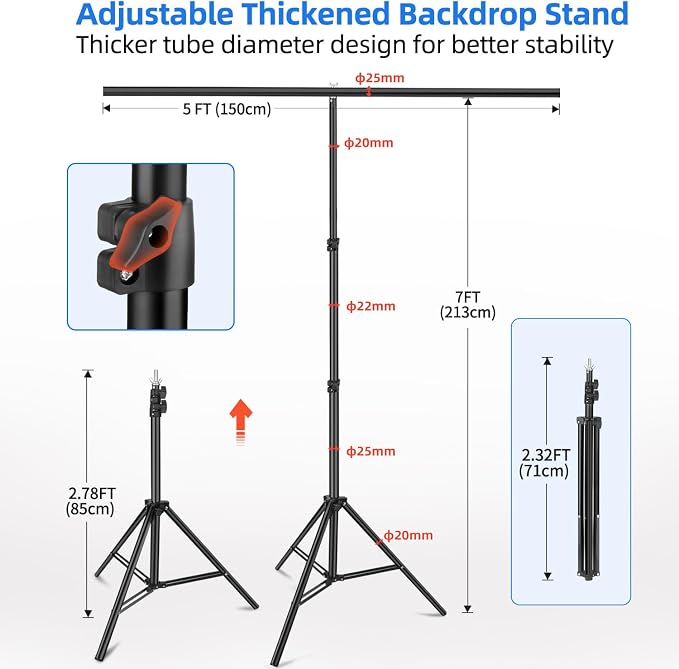 HEMMOTOP Blue Green Screen Backdrop Kit, 2in1 7x5ft(HxW) Green Screen Stand for Streaming, 6.5x5ft(HxW) 2-Sided Reversible Blue Photo Background with Backdrop Stand for Photography, Zoom