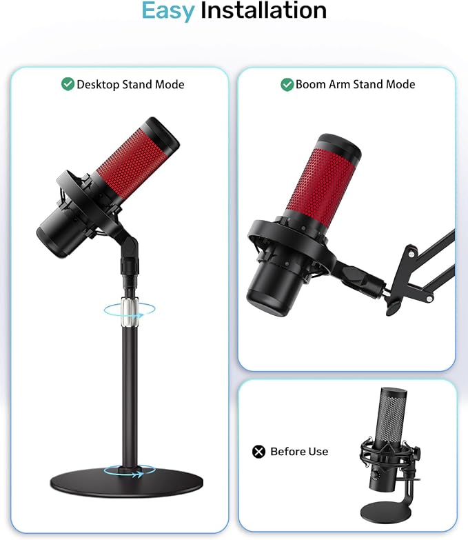[Custom Built for HeyperX Quadcast Shouck Mount ] Microphone Mount Stand Mic Mount Adapter with 5/8" 3/8" 1/4" Screw Adapter with Microphone Stand & Boom Arm
