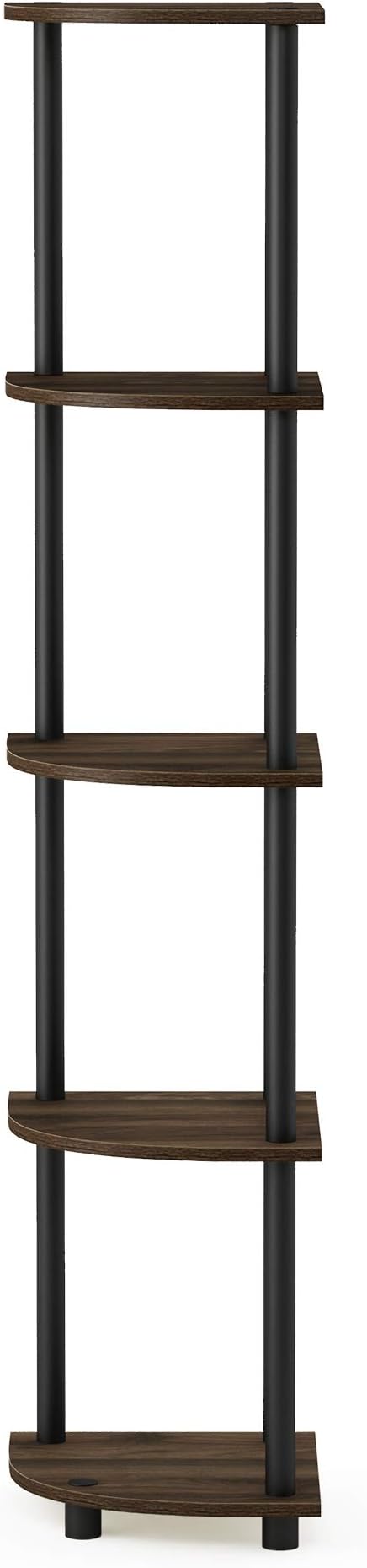 Furinno TURN-N-TUBE Corner Shelf, 5-Tier Corner Bookshelf, Open Storage Shelves, for Organization and Storage, Living Room, Home Office, Garage, Bedroom, Columbia Walnut
