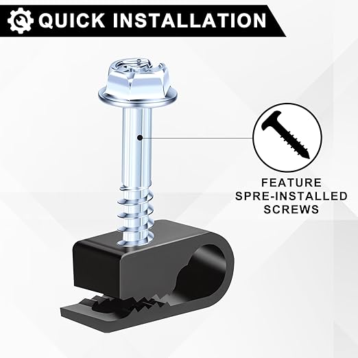 Cable Clips with Screws Fastener 1/4 Inch (6 mm) - All Weather Wire Clips for Coaxial, Ethernet,Electrical Cables,Brick/Stucco Siding Clips, UV-Resistant for Outdoor Wall Mount,50 Pack,Black