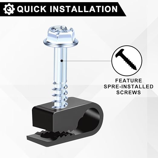 Cable Clips with Screws Fastener 1/4 Inch (6 mm) - All Weather Wire Clips for Coaxial, Ethernet,Electrical Cables,Brick/Stucco Siding Clips, UV-Resistant for Outdoor Wall Mount, 30 Pack,Black