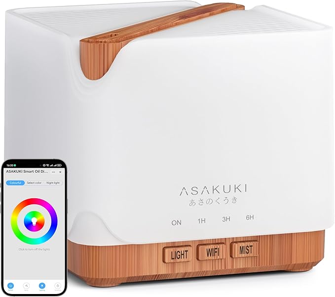 ASAKUKI Smart WiFi Essential Oil Diffuser, Large 700 ml Cool Mist Humidifier, Easy Connect with Alexa and Google Home, Phone App & Voice Control, Customized Schedule Timers and LED Light