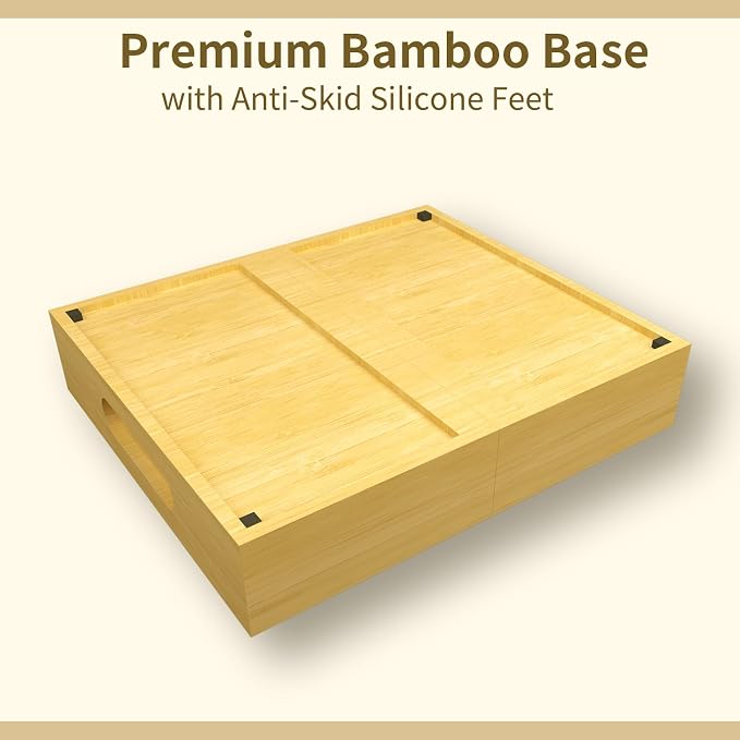 Lid Organizer for Cabinet – Bamboo Kitchen Storage for Plastic Lids, Adjustable Drawer Dividers, Food Container Organizer (Fits Cabinets & Drawers) (Large)