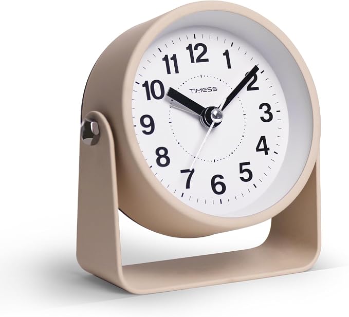 TIMESS Analog Alarm Clock with Snooze & Light, Silent Non-Ticking, Yellow | On-demand light, quartz movement, battery operated, easy to set, gentle wake alarm, bedside clock for home, travel, or office