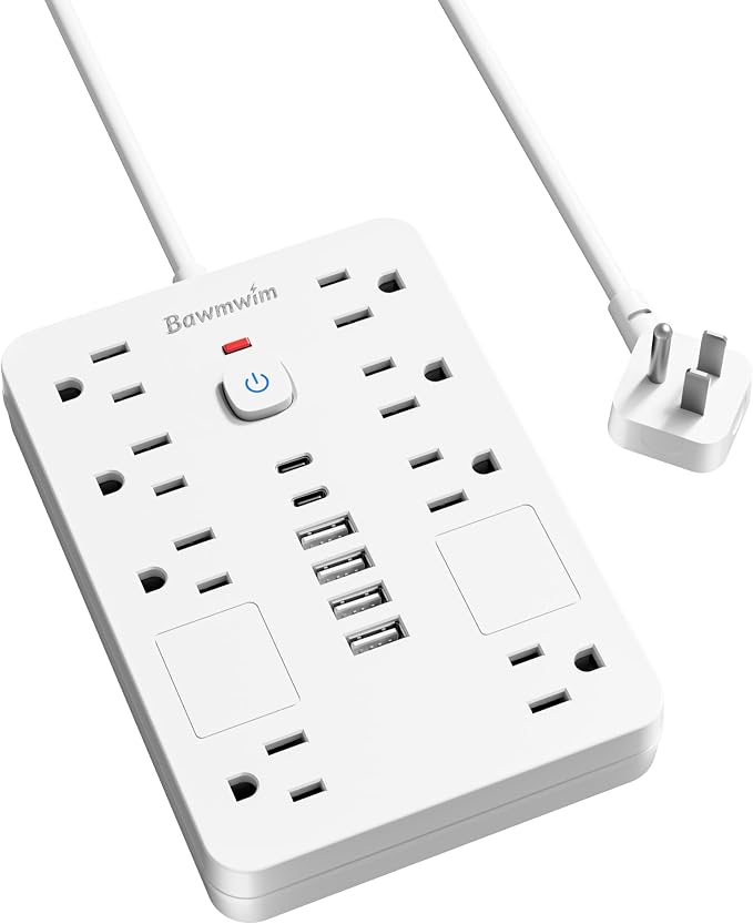 Surge Protector Power Strip - 8 Outlets(1850W/15A/14AWG) with 6 USB Ports（2 USB C, 10FT Flat Plug Extension Cord, Wall Mount Multi Plug Outlet Extender, ETL Listed for Home, Dorm Room, White