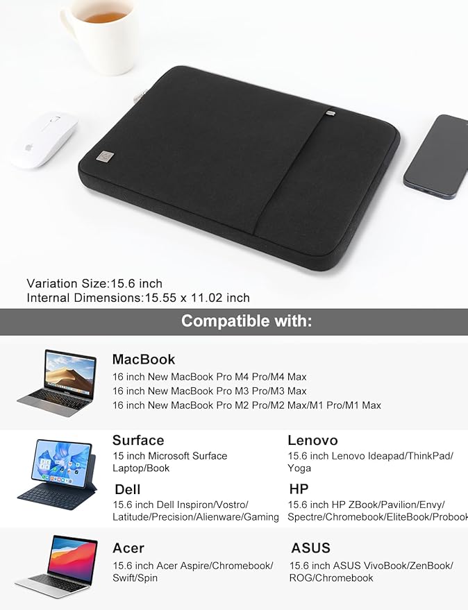 DOMISO Laptop Case Laptop Sleeve Cover for 16 inch MacBook Pro M4/M3/M2/M1 Pro/Max A3403 A3186 A2991 A2780 A2485 A2141,Compatible with 15.6 inch HP Lenovo Dell XPS 16,Black