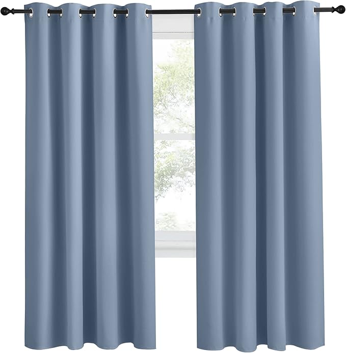 NICETOWN Blackout Curtain Panel, W55 x L78, 1 PC, Stone Blue Color, Light Blocking Room Darkening Window Drape for Nursery/Bedroom, Ring Top