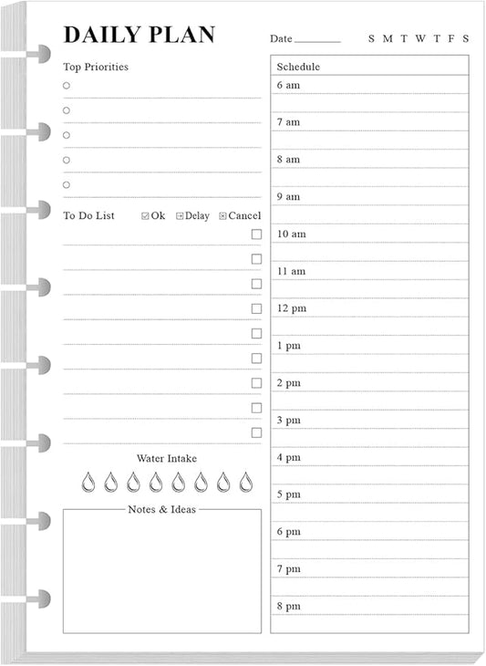 Junior Size To Do List Insert - 8-Disc Discbound Undated Daily Planner Refill for A5 Binder,100 Sheets/200 Pages Planner and Lined Refill, 100 gsm White Paper, 5.8'' x 8.3''