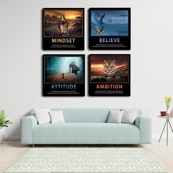 Motivational Wall Art Inspirational Canvas Poster Print Modern Inspiring Entrepreneur Quotes Animals Painting Picture Office Wall Decor Framed Artwork 4 Pieces Living Room Bedroom Workplace Decoration