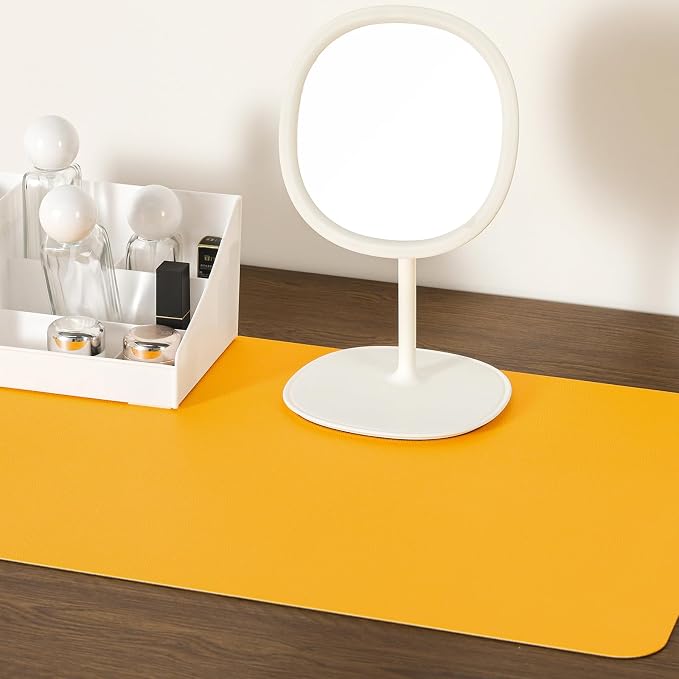 Dual Sided Desk Pad Faux Leather Desk Mat Large Mouse Pad | Desk Pad Protector Non-Slip Waterproof Desk Mouse Pad for Writing Desk, Office, Home(Yellow Gray 35.4"X17")
