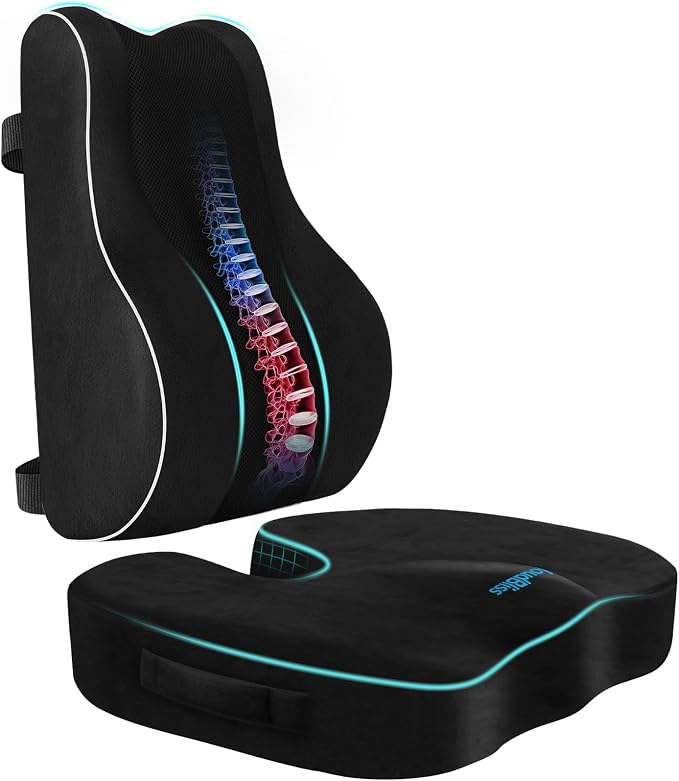CloudBliss Lumbar Support Pillow, Memory Foam for Office Chair, Black | Ergonomic High-Density Memory Foam, Adjustable Straps, Washable Mesh Cover, Lower Back Support for Office, Gaming & Car Seat