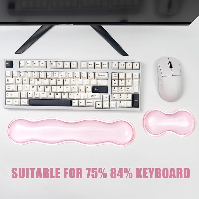 Ergonomic Silicone Gel Keyboard and Mouse Wrist Rest Set – Clear Wrist Rest for Keyboard 60%/68%/75%, Comfort & Support for Typing and Gaming(Pink)