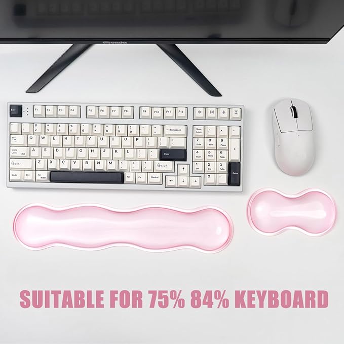 Clear Gel Keyboard Wrist Rest, Pink Silicone Keyboard Wrist Rest, Cute Ergonomic Wrist Rest for Keyboard 60%/75% (Pink-Long)